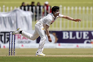 | Photo: AP/Anjum Naveed : Pakistan vs Bangladesh 1st Test, 3rd Day: Pakistan's Naseem Shah bowls against Bangladesh